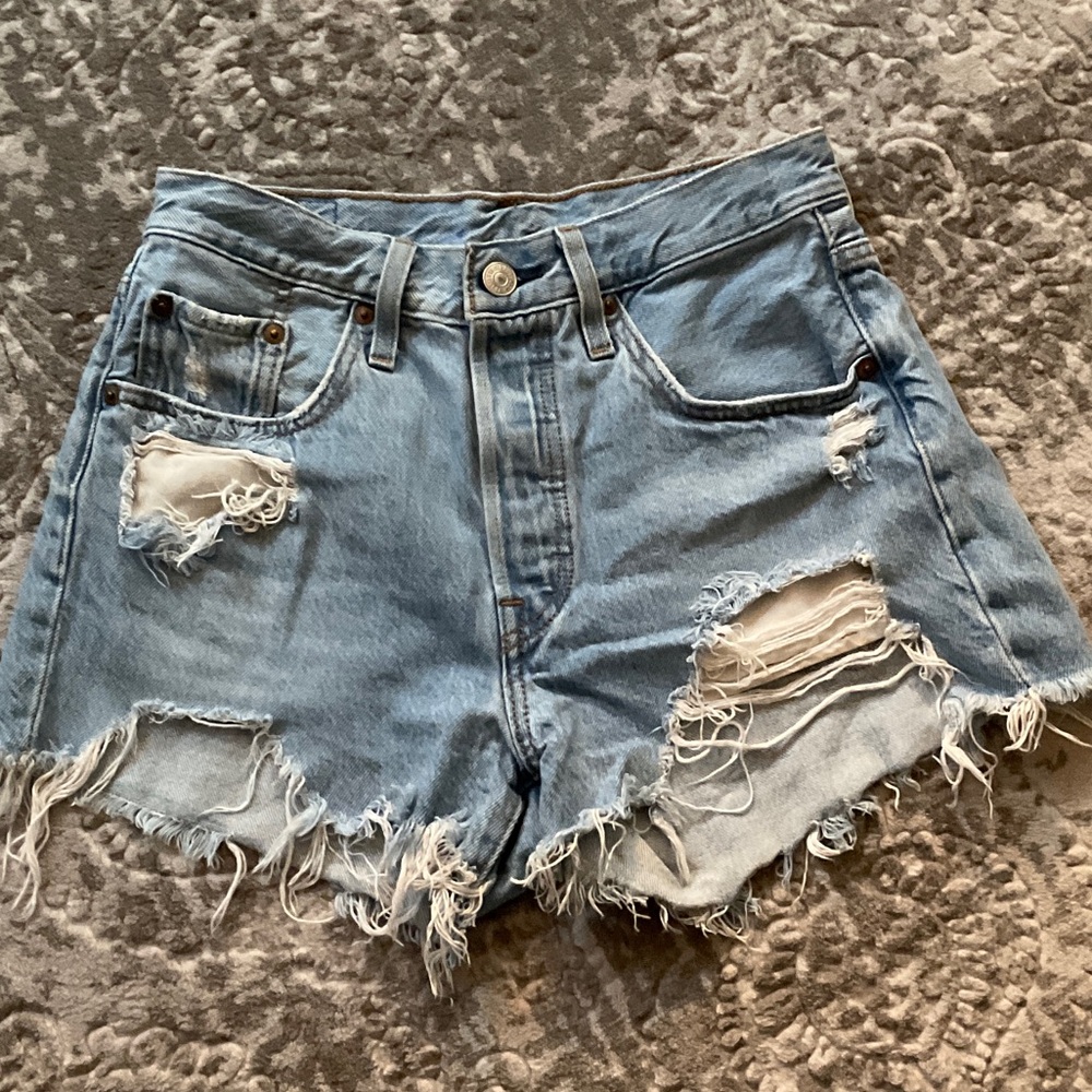 Frayed Light Blue Denim Shorts